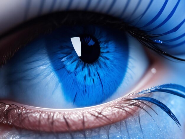 Foto een close-up van een blauw oog met een traan op het oog gegenereerd
