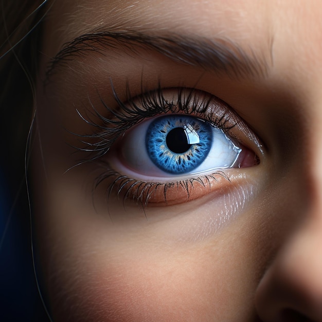 Een close-up van een blauw oog van een vrouw.