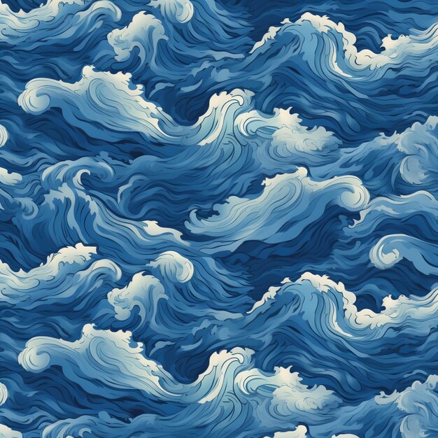 een close-up van een blauw-witte oceaangolf patroon generatieve ai