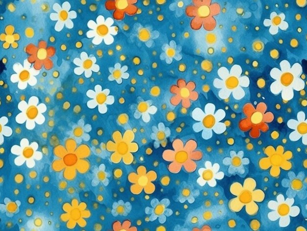 Een close-up van een blauwe achtergrond met een boel bloemen generatieve ai