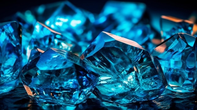 Een close-up van een blauwe diamant op een donkere achtergrond