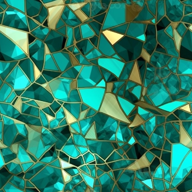 Een close-up van een blauwe en gouden mozaïek achtergrond generatieve ai