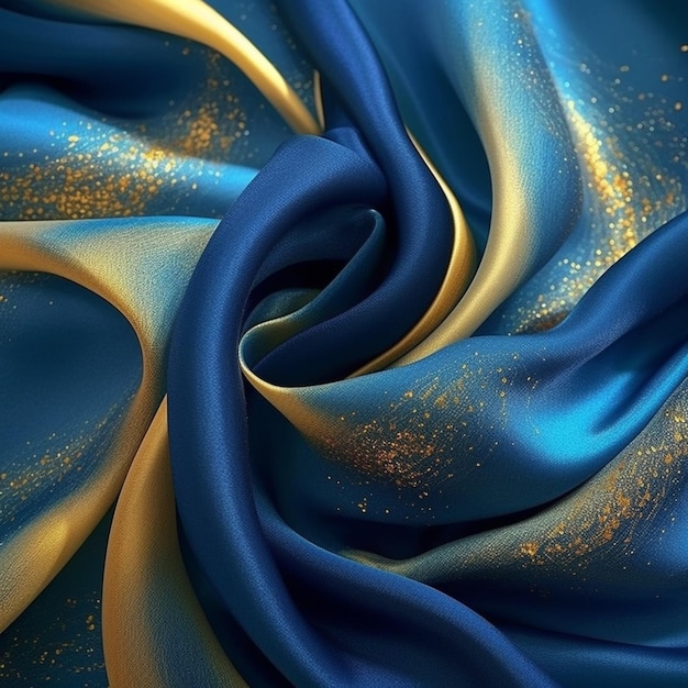 een close-up van een blauwe en gouden stof met een gouden glitter ontwerp generatieve ai