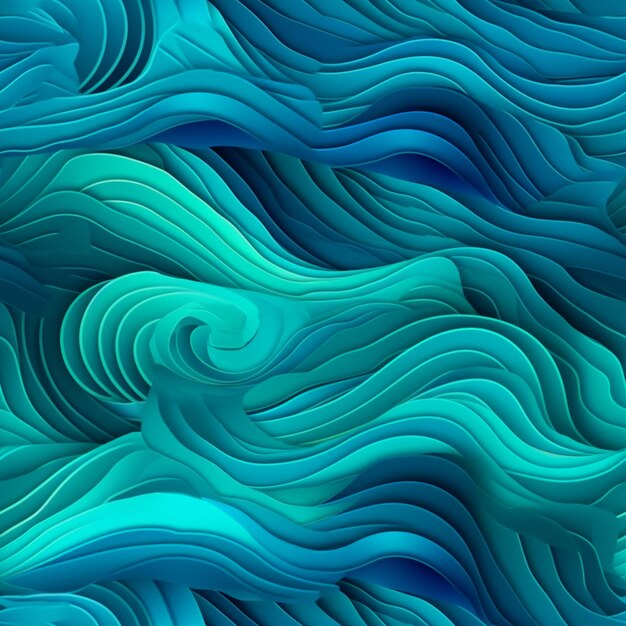 Foto een close-up van een blauwe en groene achtergrond met golvende golven generatieve ai