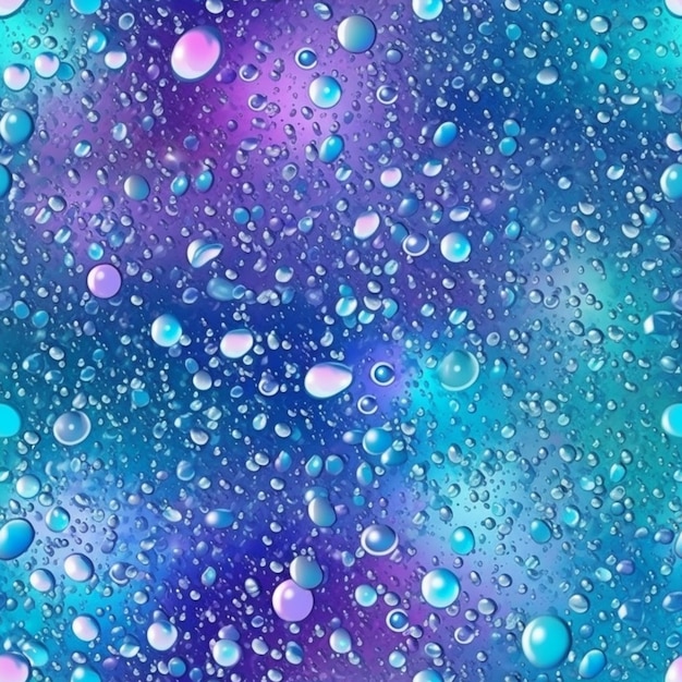 Een close-up van een blauwe en paarse achtergrond met waterdruppeltjes generatieve ai