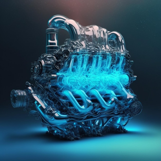 Een close-up van een blauwe motor met een blauwe achtergrond generatieve ai