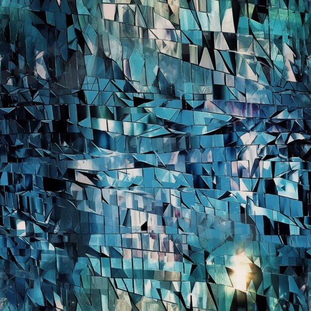 een close-up van een blauwe mozaïekmuur met een lichte generatieve ai