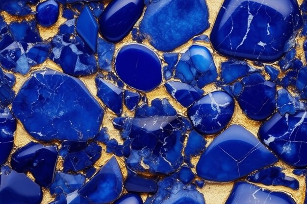 Foto een close-up van een blauwe steen met een gouden achtergrond generatieve ai