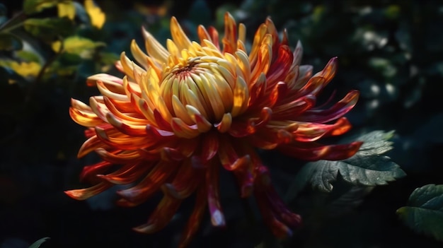 Een close-up van een bloem met het woord dahlia erop