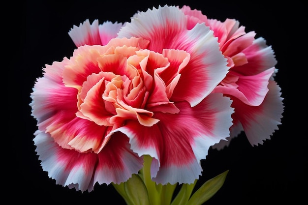 een close-up van een bloem met roze en witte strepen.