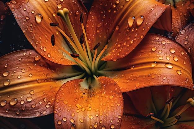 Een close-up van een bloem met waterdruppeltjes erop