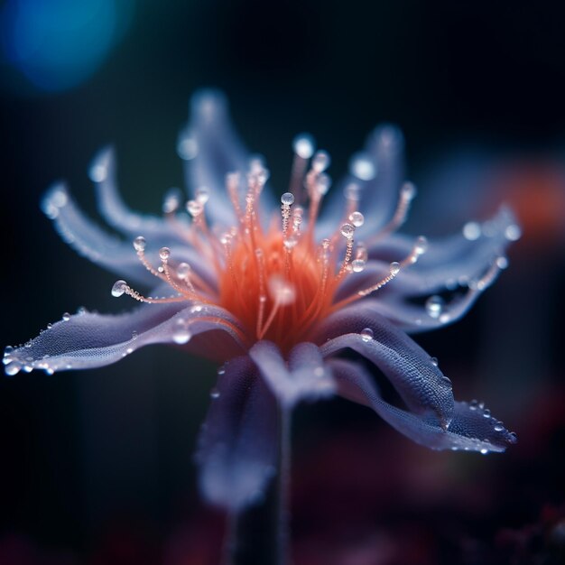 Foto een close-up van een bloem met waterdruppeltjes erop