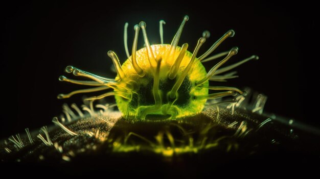 Foto een close-up van een bloem op een zwarte achtergrond generatief ai-beeld