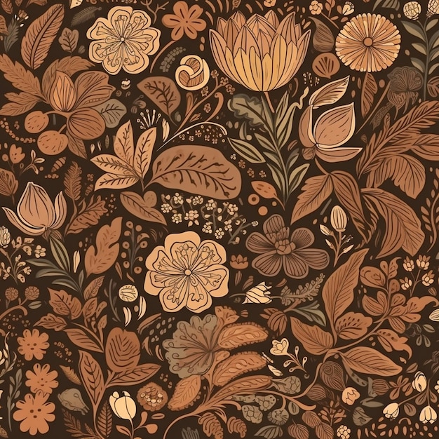 een close-up van een bloemenpatroon met veel verschillende bloemen generatieve ai