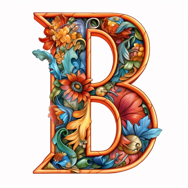Foto een close-up van een bloemige letter b met een witte achtergrond generatieve ai