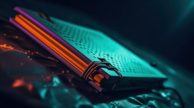 Een close-up van een boek met een rode en blauwe achtergrond
