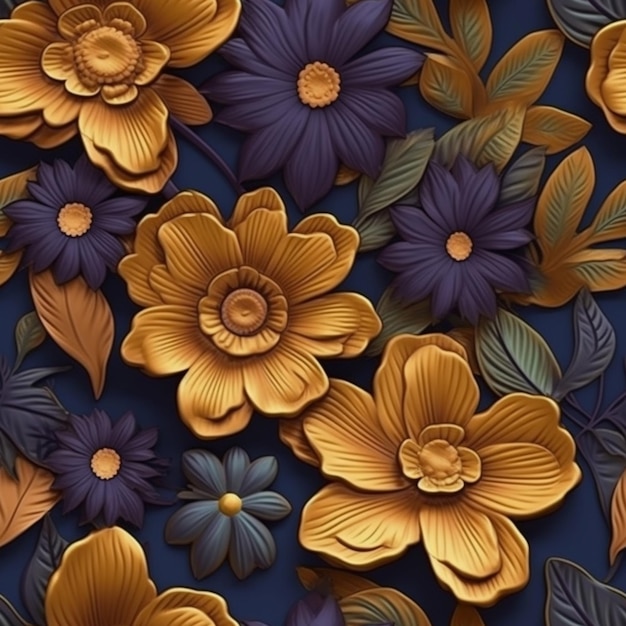 Een close-up van een boel bloemen op een blauwe achtergrond generatieve ai