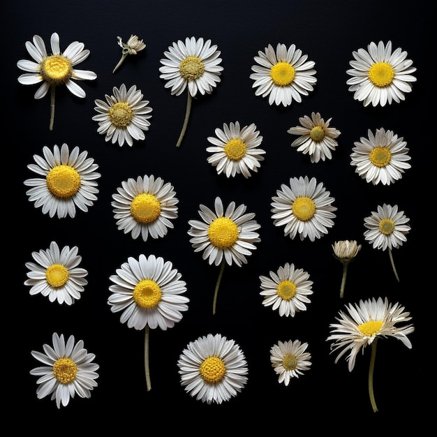 Foto een close-up van een boel bloemen op een zwart oppervlak generatieve ai