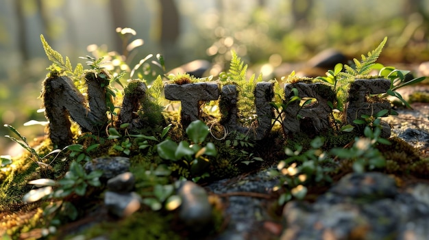 Foto een close-up van een bord met het woord natuur gemaakt van mos en planten ai