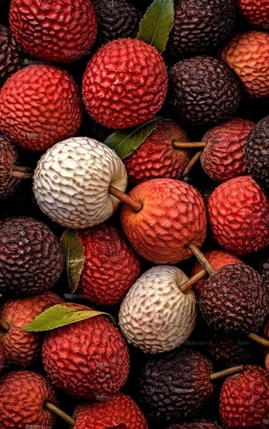 een close-up van een bos fruit met een groene blad generatieve ai