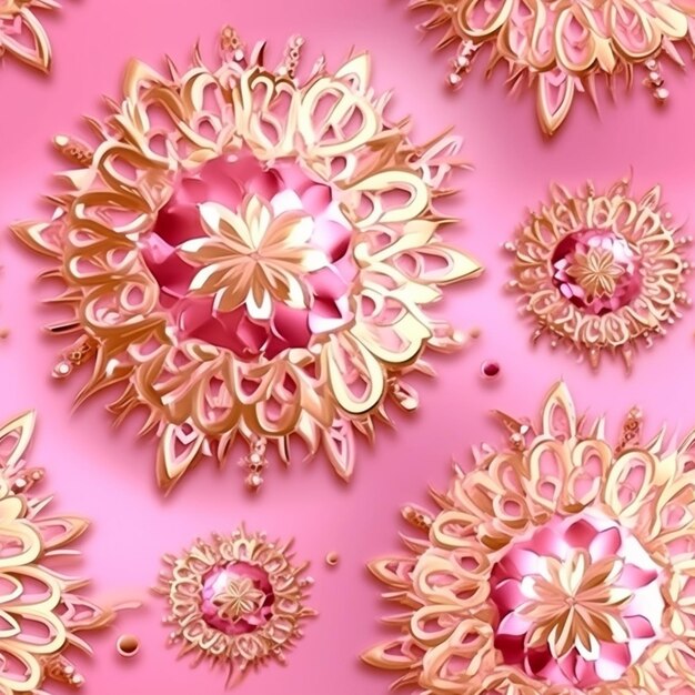 een close-up van een bos gouden bloemen op een roze achtergrond generatieve ai
