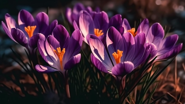 Een close-up van een bos krokusbloemen