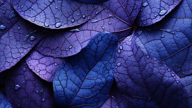 Een close-up van een bos paarse bladeren met waterdruppels generatieve ai