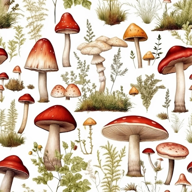 een close-up van een bos paddenstoelen op een witte ondergrond generatieve ai