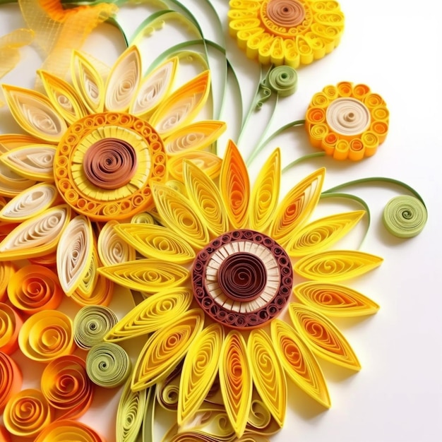 Een close-up van een bos papieren bloemen op een tafel generatieve ai