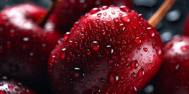 Een close-up van een bos rode appels met waterdruppels generatieve ai