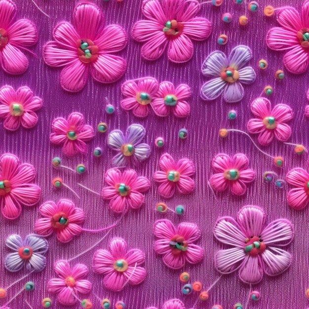 een close-up van een bos roze bloemen op een paarse oppervlakte generatieve ai