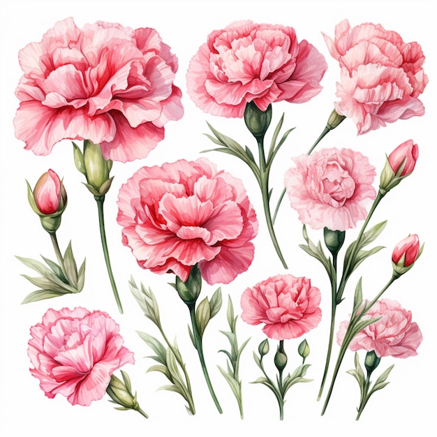 een close-up van een bos roze bloemen op een witte achtergrond generatieve ai
