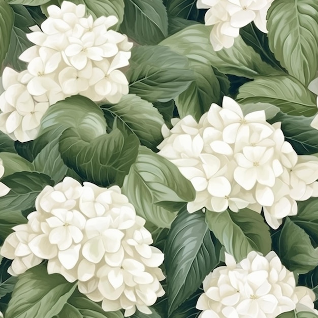 Een close-up van een bos witte bloemen met groene bladeren generatieve ai