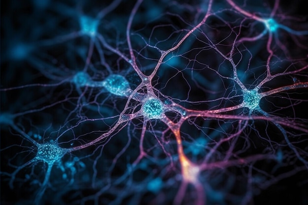 Een close-up van een brein met links het woord neuron