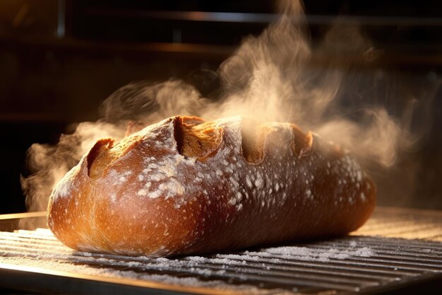 Foto een close-up van een brood dat net uit de oven komt generatieve ai