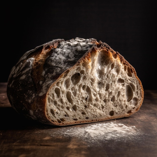 een close-up van een brood op een tafel generatieve ai