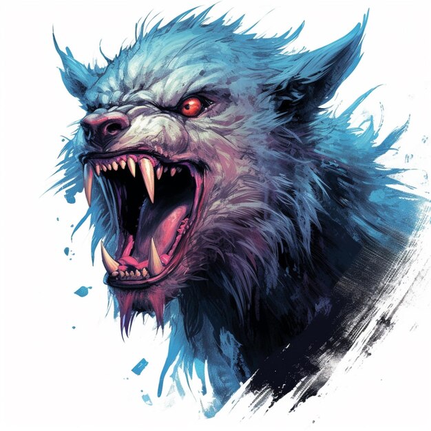 Foto een close-up van een brullende wolf met zijn mond open generatieve ai