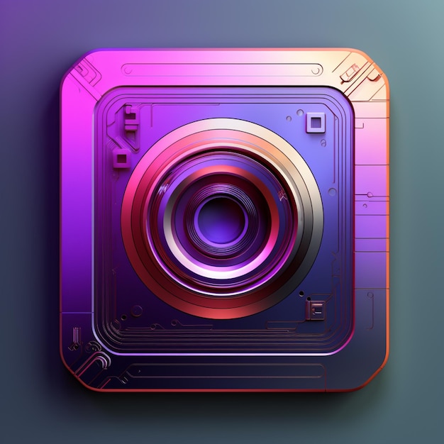 Een close up van een camera met een paarse lens op een paarse achtergrond generatieve ai