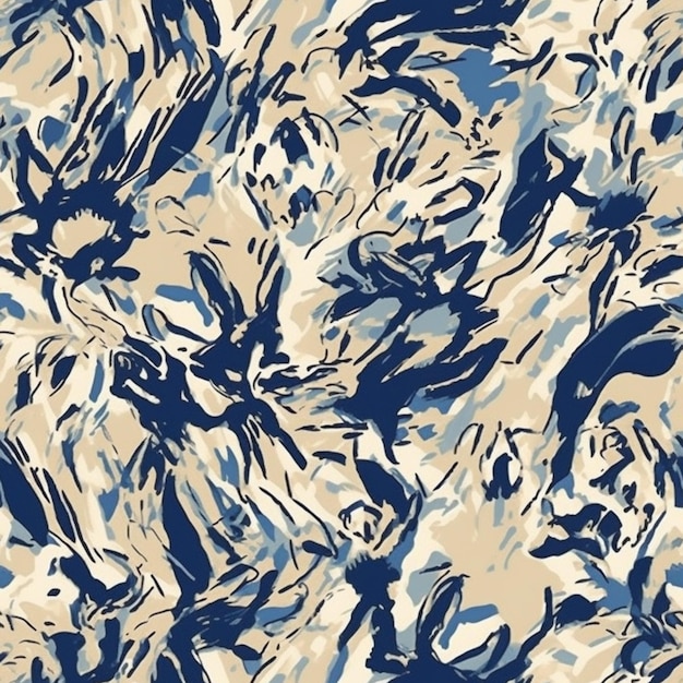 een close-up van een camouflage patroon met blauwe en beige kleuren generatieve ai