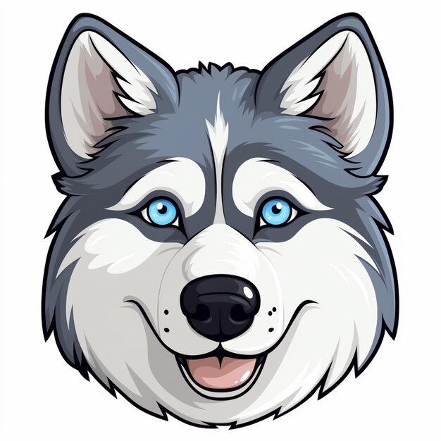 Foto een close-up van een cartoon husky honden gezicht met blauwe ogen generatieve ai