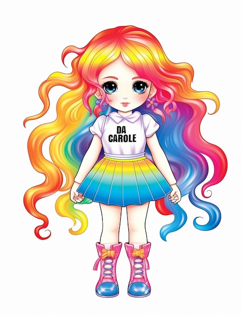 Foto een close-up van een cartoon meisje met een regenboog haar generatieve ai
