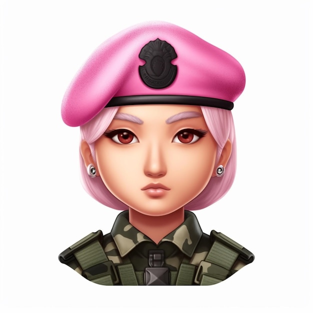 een close-up van een cartoon personage met een roze baret generatieve ai