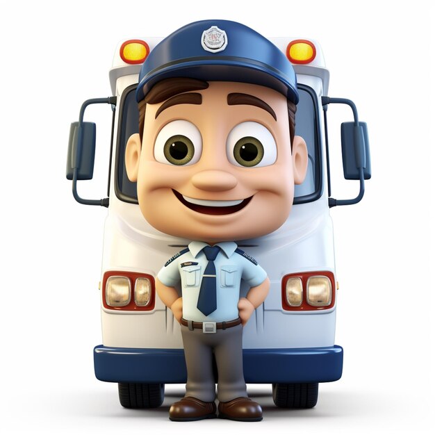 een close-up van een cartoon personage naast een bus generatieve ai