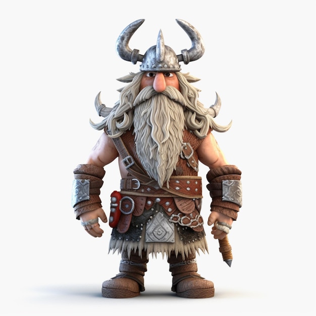 Een close-up van een cartoon viking met een lange baard en een gehoornd hoofd generatieve ai