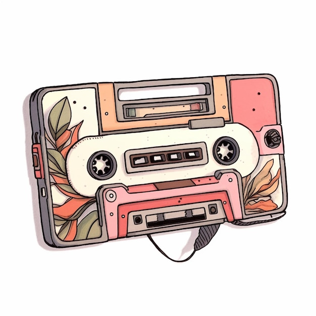 Een close-up van een cassettespeler met een bloemmotief erop generatieve ai