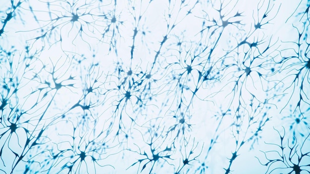 Een close-up van een cel met de afbeelding van neuronen in de hersenen.