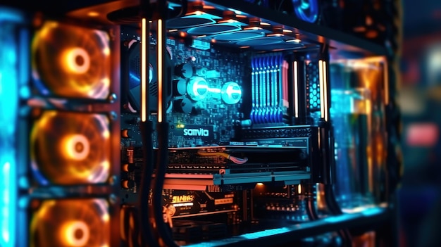 Een close-up van een computer met een blauwe en oranje achtergrond waarop "djd" staat.