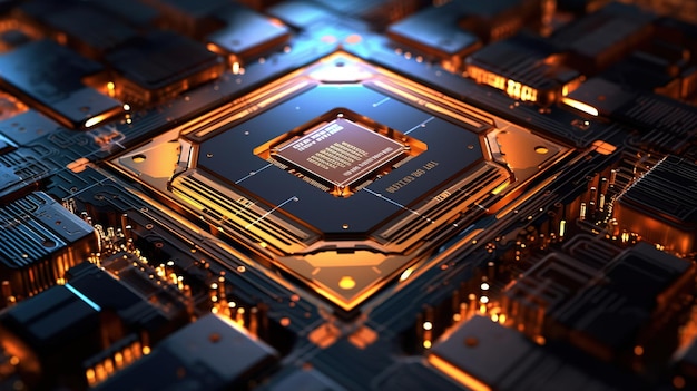 Een close up van een computerchip Generatieve AI Art