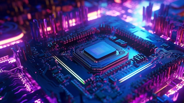 Een close-up van een computermoederbord met een cpu bovenop generatieve ai