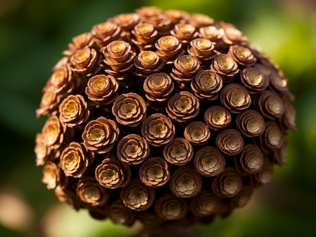 Een close-up van een dennenappel met het midden van de bloem.